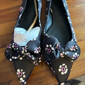 Tory Burch, Rosalind ballet, flat bow printed satin size 11